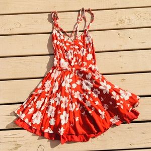 Kimchi Blue Red Floral Mini Dress w/Strappy Back